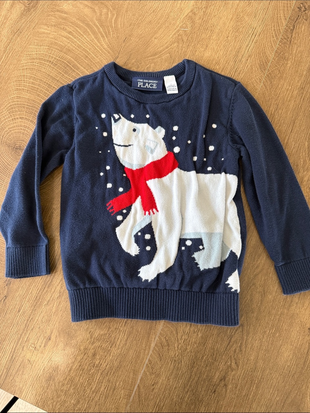 The Children's Place Navy Sweater with Polar Bear and Red Scarf